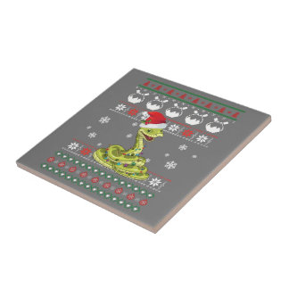 Cute Snake Ugly Sweater jul Light Pajama Kakelplatta
