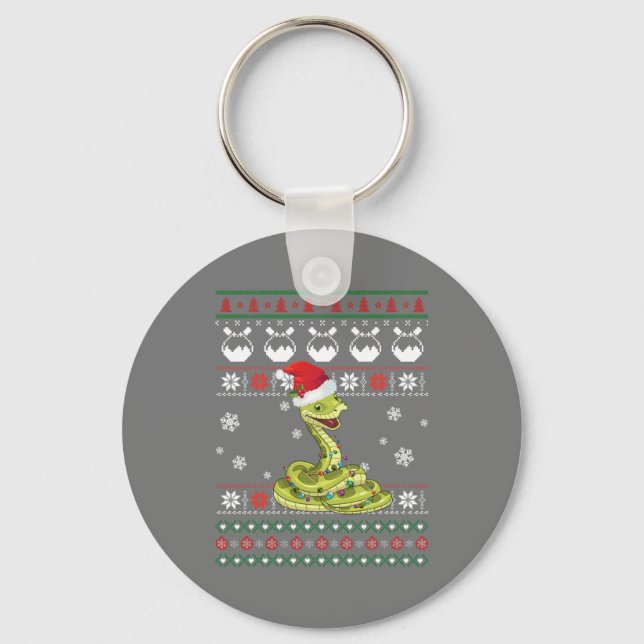 Cute Snake Ugly Sweater jul Light Pajama Nyckelring (Framsida)