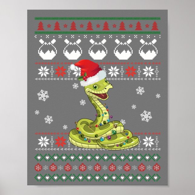 Cute Snake Ugly Sweater jul Light Pajama Poster (Framsidan)