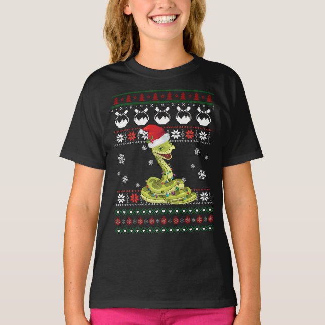 Cute Snake Ugly Sweater jul Light Pajama T Shirt (Framsida)
