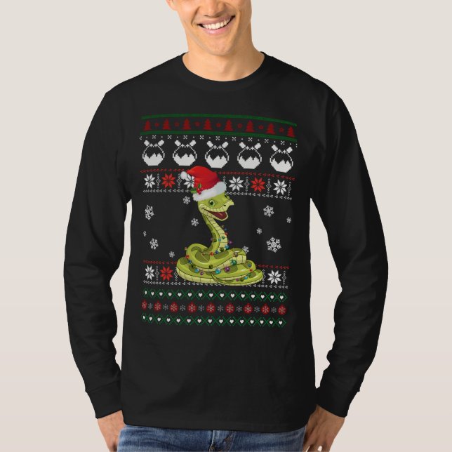 Cute Snake Ugly Sweater jul Light Pajama T Shirt (Framsida)