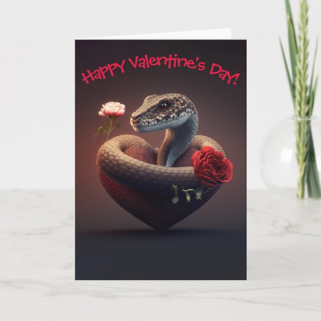 Cute Snake with Flowers for Valentine Day Helgkort (Framsida)