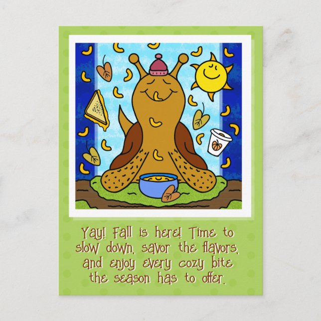 Cute Snigel Comfort Food Lycklig Fall Equinox Vykort (Framsida)