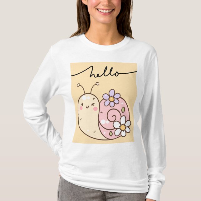 Cute Snigel "Hej" Långtidsarbetande kvinnor i Slee T Shirt (Framsida)