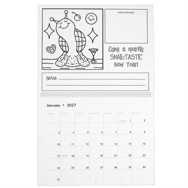 Cute Snigel Large 2026-färgning Kalender (Jan 2027)