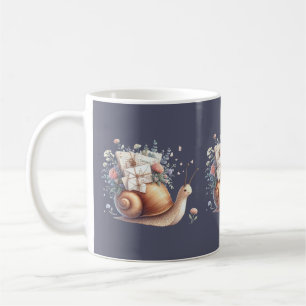 Cute Snigel Mail-Blommigten Pastel Illustration Kaffemugg