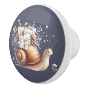 Cute Snigel Mail-Blommigten Pastel Illustration Knopp