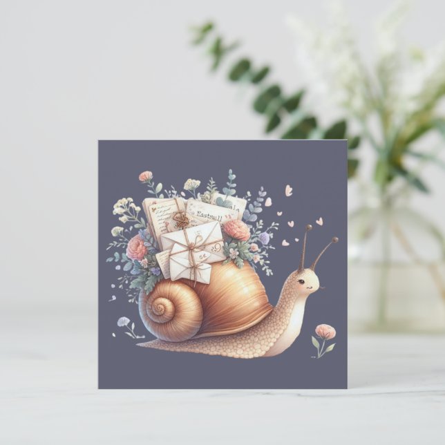 Cute Snigel Mail-Blommigten Pastel Illustration Kort (Stående Fram)