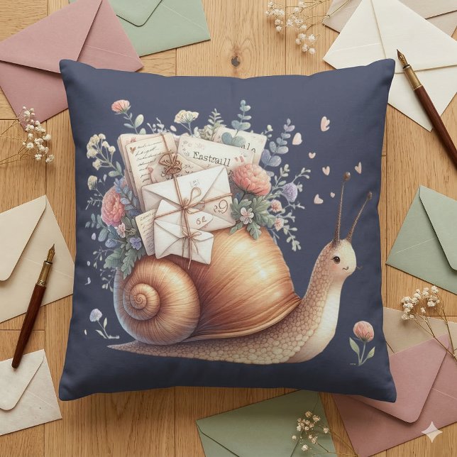 Cute Snigel Mail-Blommigten Pastel Illustration Kudde (Cute Snail Mail Floral Pastel Illustration Throw Pillow Mockup A)