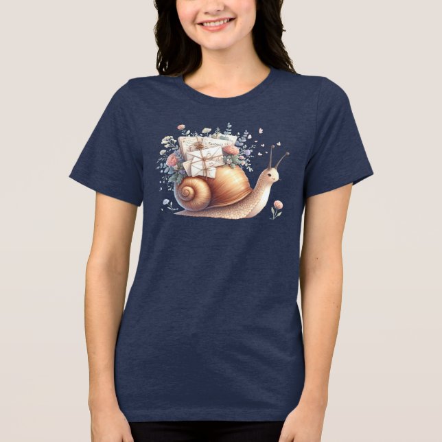 Cute Snigel Mail-Blommigten Pastel Illustration T Shirt (Framsida)