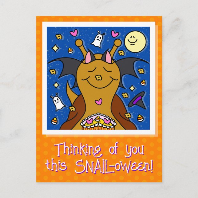 Cute Snigel med Fladdermus Vingar Happy halloween Helg Vykort (Framsida)