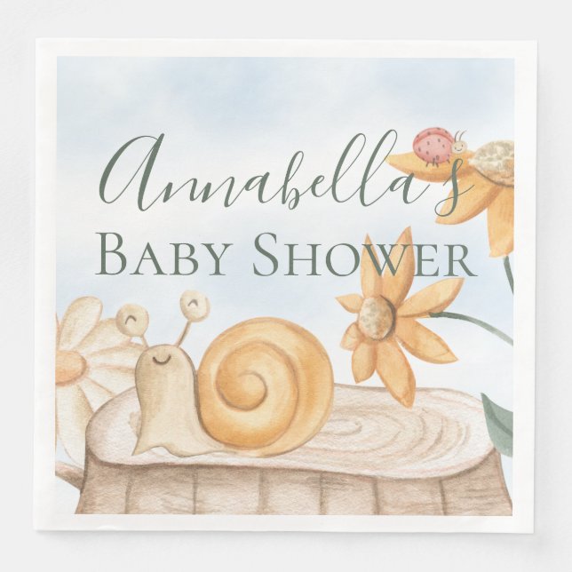 Cute Snigel och Ladybug Garden Theme Baby Shower Pappersservett (Framsida)