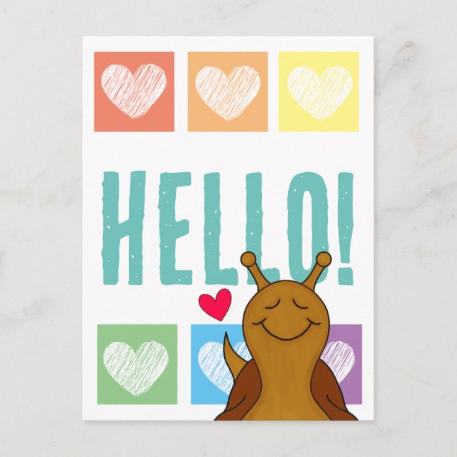 Cute Snigel Rainbow Heart Hej | Vykort (Framsida)