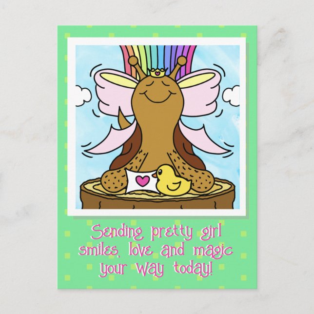 Cute Snigel Rosa Hair Ribbon Söt Girl Smiles Vykort (Framsida)