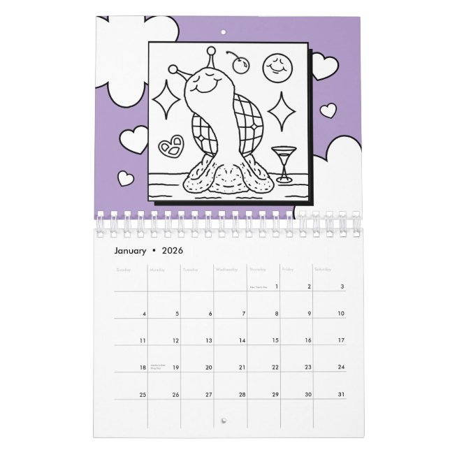 Cute Snigel Small 2026-färgning Kalender (Jan 2026)