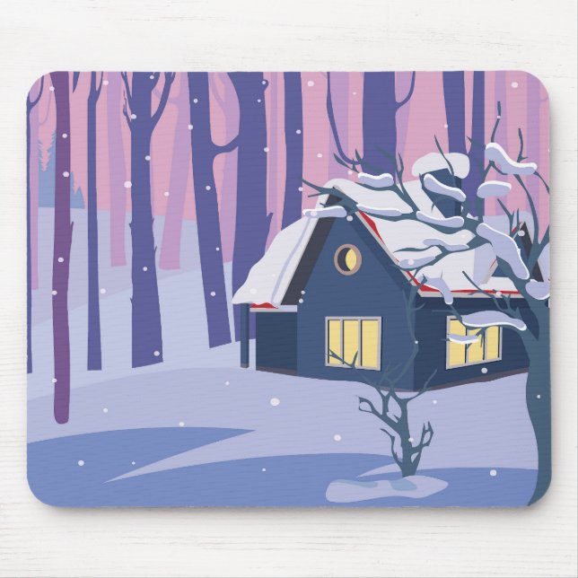 Cute Snö fyllde vinter-scenen med kabin Musmatta (Framsidan)