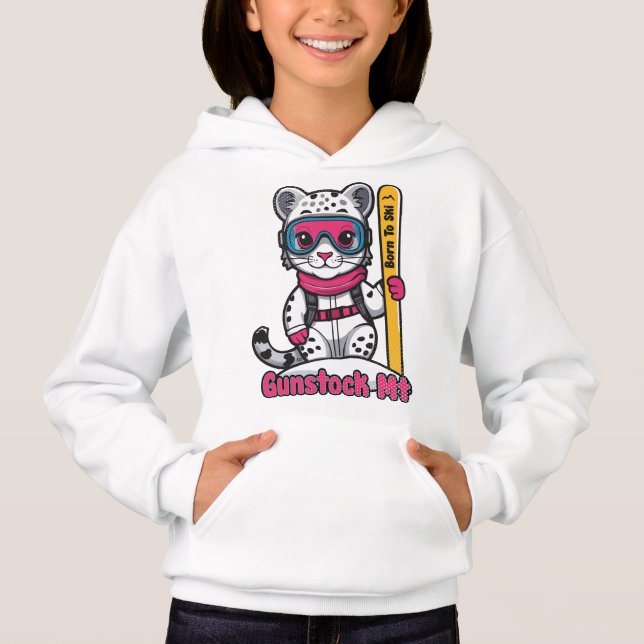 Cute Snö Leopard Skiing Gunstock Mountain T Shirt (Framsida)