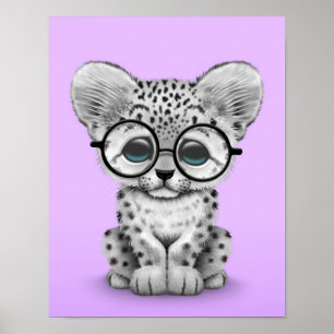 Cute Snö Leopard Unge under glasögon på Lila Poster