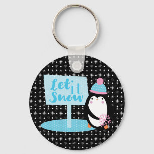 Cute Snöflingor Black White Penguin Button Nyckelring