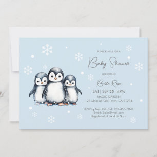 Cute Snöflingor Penguin Baby Shower Inbjudningar