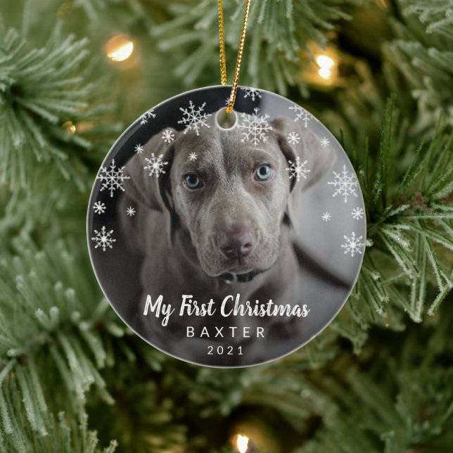 Cute Snöflingor Photo Hund Min första jul Julgransprydnad Keramik (Träd)