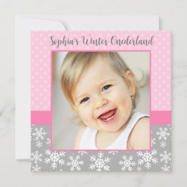 Cute Snöflingor Winter Onederland Photo Rosa Grått Inbjudningar