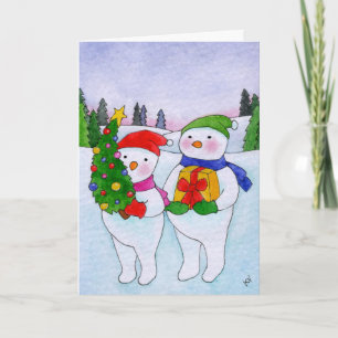 Cute Snögubbar Julgran Gift Helgkort