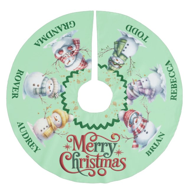 Cute Snögubbar Julgran Skirt med Namn Julgransmatta Borstad Polyester (Framsidan)