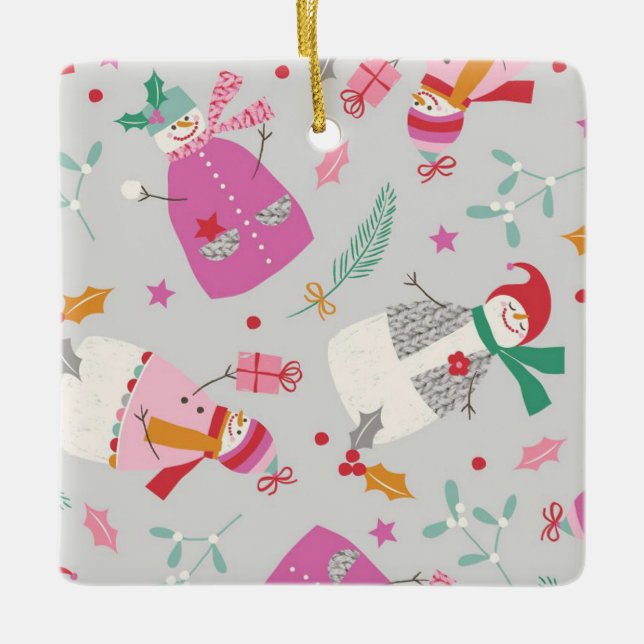 Cute-Snögubbar Julgransprydnad Keramik (Framsida)