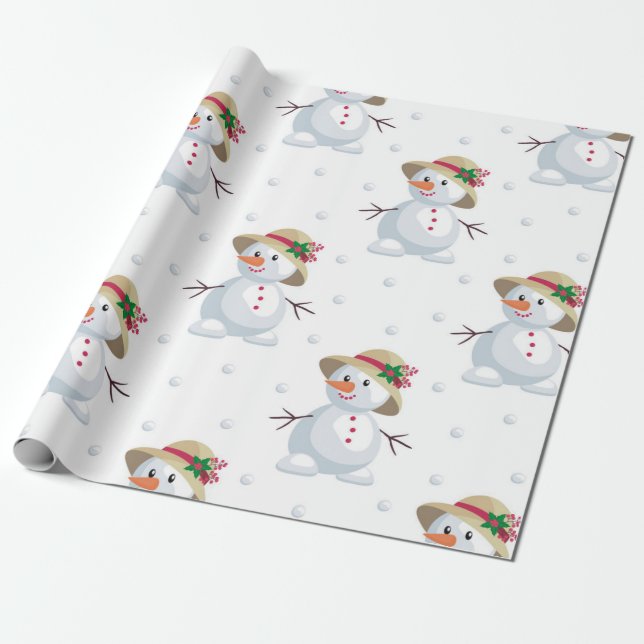 Cute Snögubbar Mönster Presentpapper (Utrullad)