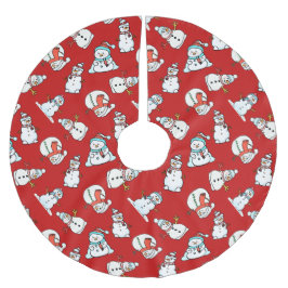 Cute Snögubbar Mönster Red-jul Julgransmatta Borstad Polyester