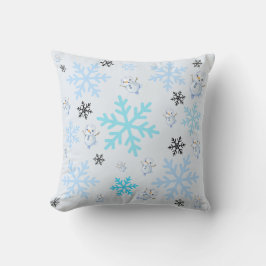 Cute-snögubbar och snöflingor i ljusblått kudde