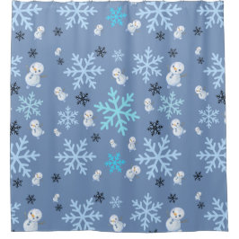 Cute snögubbar och snöflingor i tårblått