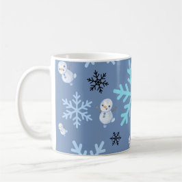 Cute snögubbar och snöflingor i tårblått kaffemugg