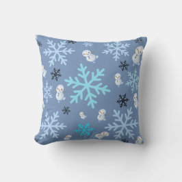 Cute snögubbar och snöflingor i tårblått kudde