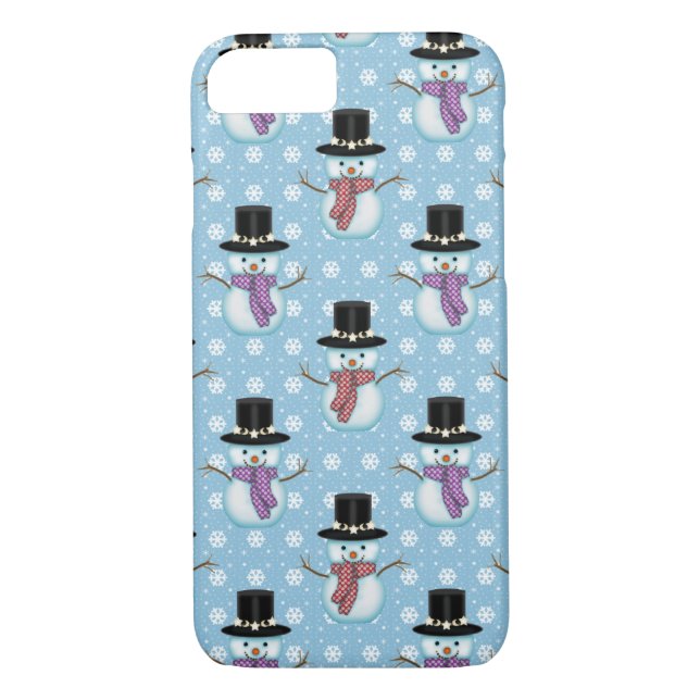 Cute Snögubbar på Blek Blue Mönster Case-Mate iPhone Skal (Baksida)