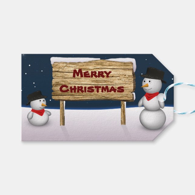 Cute Snögubbar som önskar God jul Presentetikett (Framsidan (Horisontell))