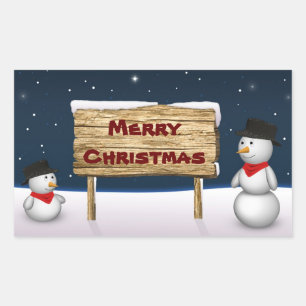 Cute Snögubbar som önskar God jul - Sticker Rektangulärt Klistermärke