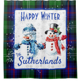 Cute Snögubbar Sutherland Klan Tartan Lycklig Wint