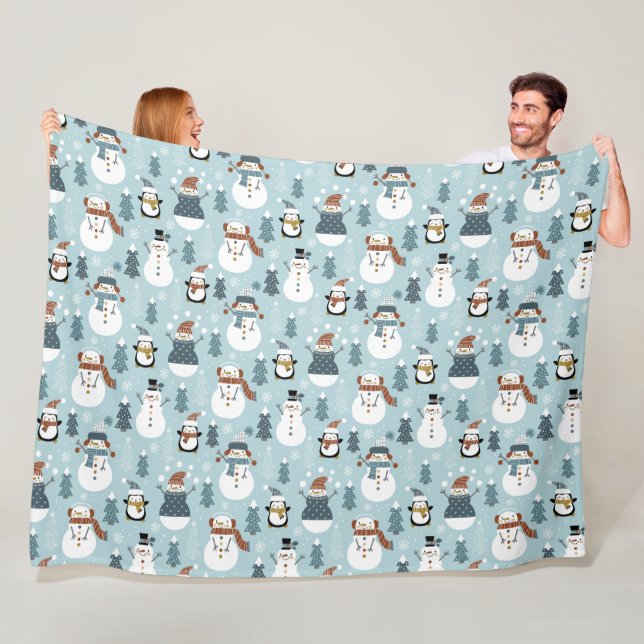 Cute Snögubbars and Penguins Fleece Blanket (På plats)