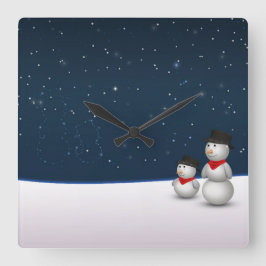 Cute Snögubbars Constellation Fyrkantig Klocka