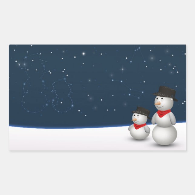 Cute Snögubbars Constellation Rektangulärt Klistermärke (Framsida)
