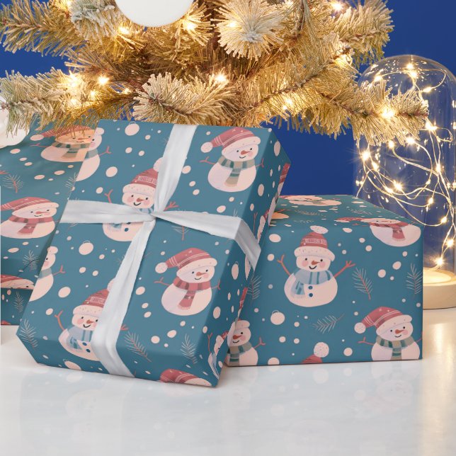 Cute Snögubbars Greenery Snö Blue jul Presentpapper (Helgdagar)