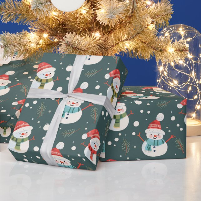 Cute Snögubbars Greenery Snö Grönt jul Presentpapper (Helgdagar)
