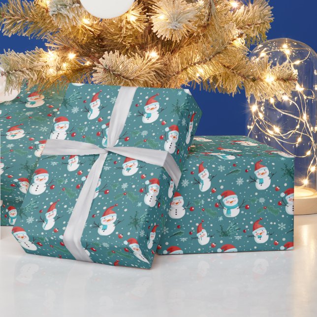 Cute Snögubbars Greenery Snö Grönt jul Presentpapper (Helgdagar)