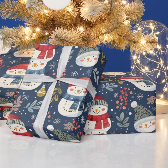 Cute Snögubbars Greenery Snöflingor Blue jul Presentpapper (Helgdagar)