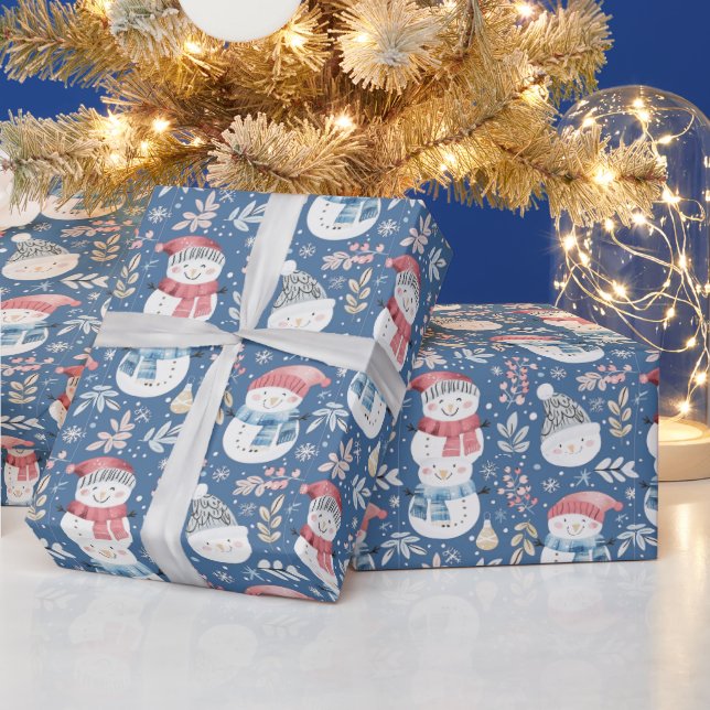 Cute Snögubbars Greenery Snöflingor Blue jul Presentpapper (Helgdagar)