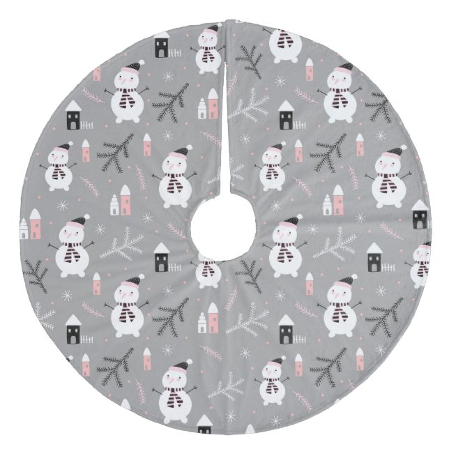 Cute Snögubbars, Houses and Winter Grenar Julgransmatta Fleece (Framsidan)