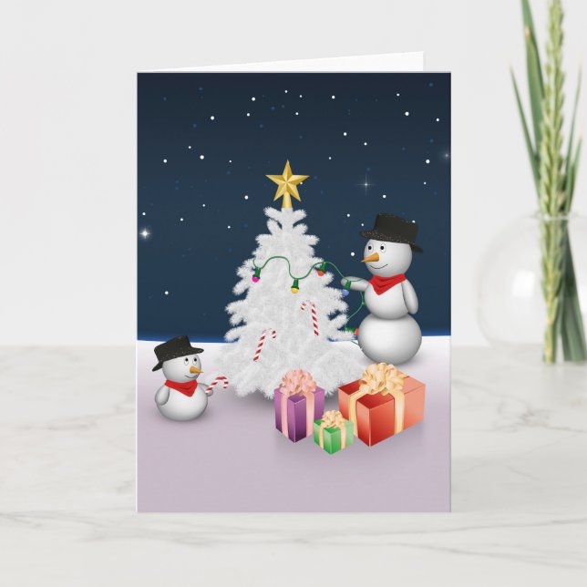 Cute Snögubbars med Julgran Helgkort (Framsida)