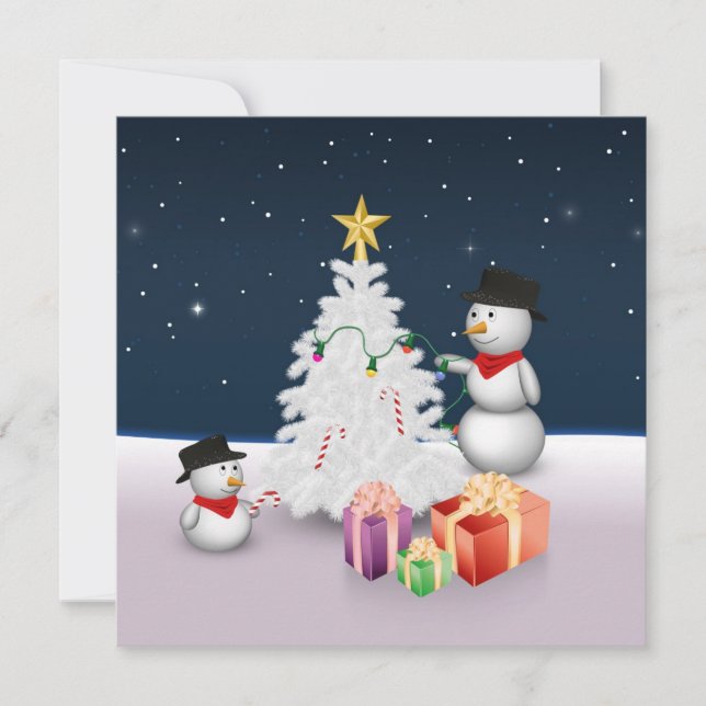 Cute Snögubbars med Julgran Inbjudningar (Framsida)